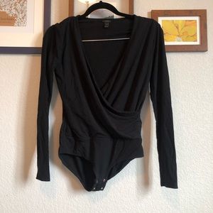 J. Crew Black Long Sleeve Wrap Bodysuit  S